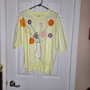 Feathers Yellow X-Large T-Shirt Handmade